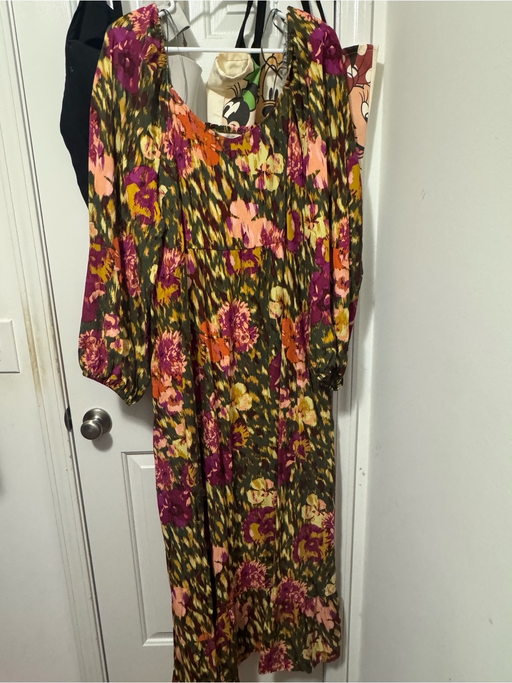 Terra & Sky Olive Green Dress with Pink & Purple Floral Print